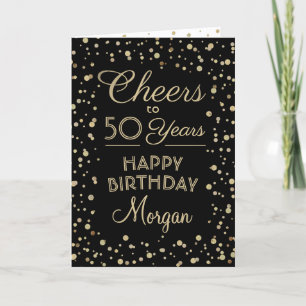 Cheers Any Year Birthday Black Gold Confetti 50th Card