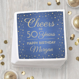 Cheers Any Year Birthday Confetti Navy Blue  Gold Napkin