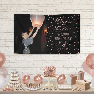 Cheers Any Year Birthday One Photo Pink and Black Banner