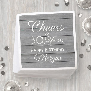 Cheers Any Year Birthday Party Grey Wood Rustic Napkin