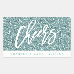 Cheers Aqua Glitter Mini Wine Mini Champagne Label