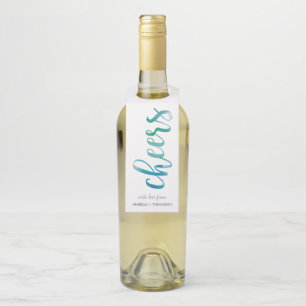 Cheers Aqua Watercolor Handwriting Script Bottle Tag