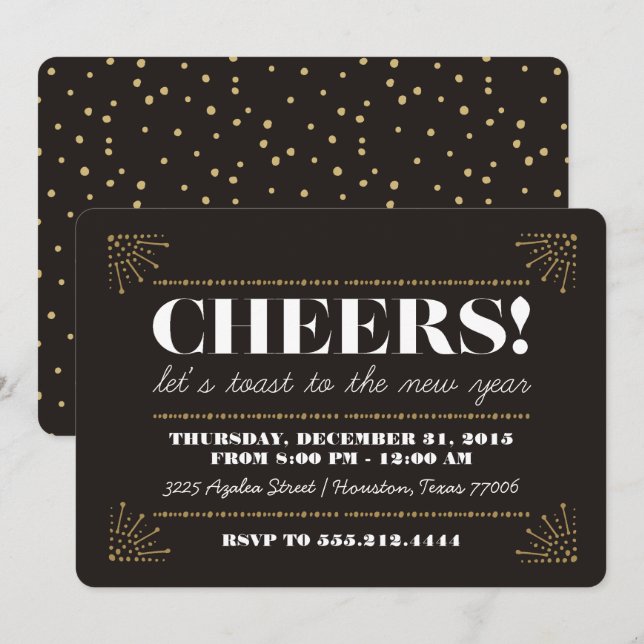 Cheers! Art Deco Fancy New Years Eve Party Invitation (Front/Back)