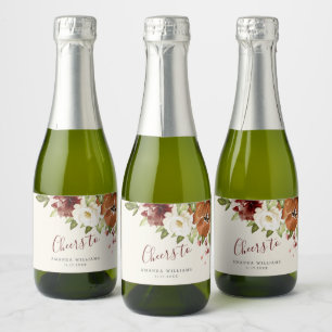 Cheers Autumn Floral Burgundy Mini Sparkling Wine  Sparkling Wine Label