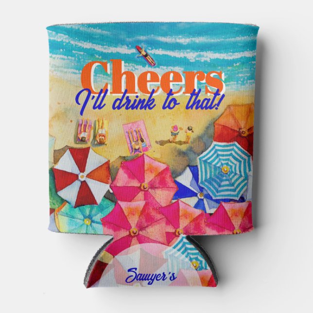 Cheers Beach Life Birthday Party Favour Can Cooler (Front)