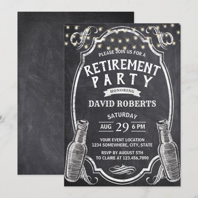 Cheers Beer Rustic Chalkboard Retirement Party Invitation (Front/Back)