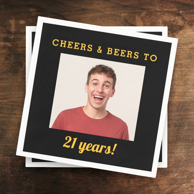 Cheers & Beers 21 Years Old Birthday Photo Napkin (Creator Uploaded)