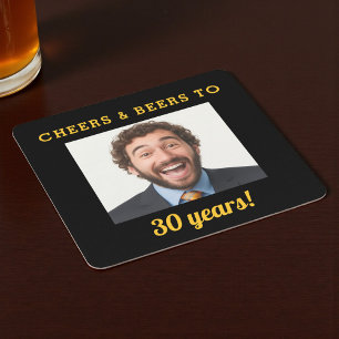 Cheers & Beers 30th Birthday Photo Milestone Square Paper Coaster
