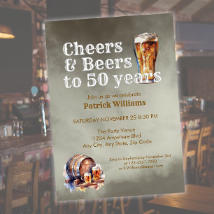 Cheers Beers 50 Years Black Smokey Men's Birthday Invitation