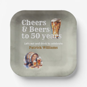 Cheers Beers 50 Years Black Smokey Men's Birthday Paper Plate