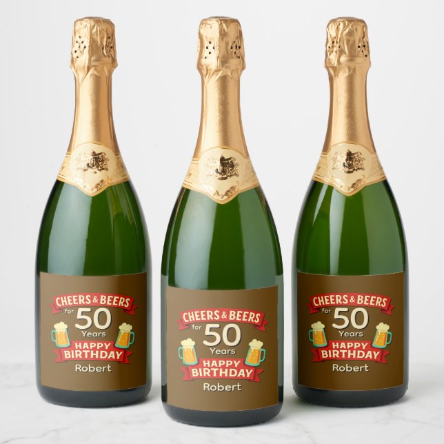 Cheers & Beers 50 Years Happy Birthday NAME Sparkling Wine Label (Bottles)