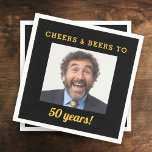 Cheers & Beers 50 Years Old Birthday Photo Napkin<br><div class="desc">Celebrate turning 50 in style with these fun “Cheers and Beers” birthday photo napkins. Perfect for milestone parties, these napkins feature your own photo along with bold celebratory text. A unique way to add personality and laughter to your 50th birthday celebration.</div>