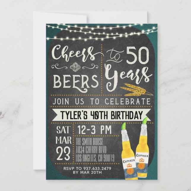 Cheers & Beers 50th Birthday Invitation (Front)