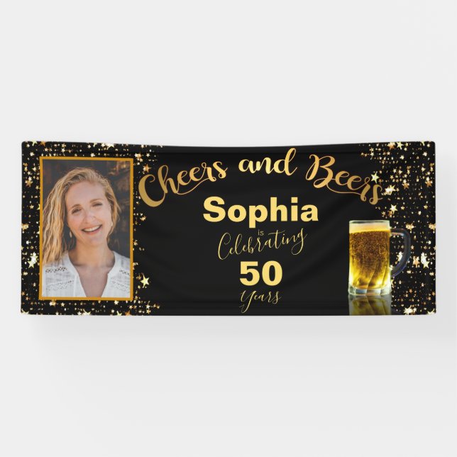 Cheers & Beers 50th Birthday Photo Banner (Horizontal)