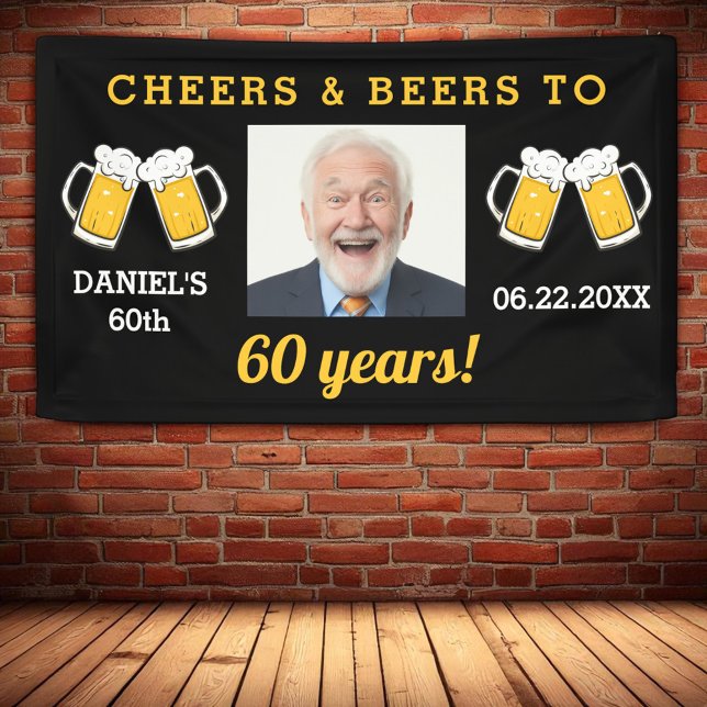 Cheers & Beers 60 Years Birthday Photo Keepsake Banner (Creator Uploaded)