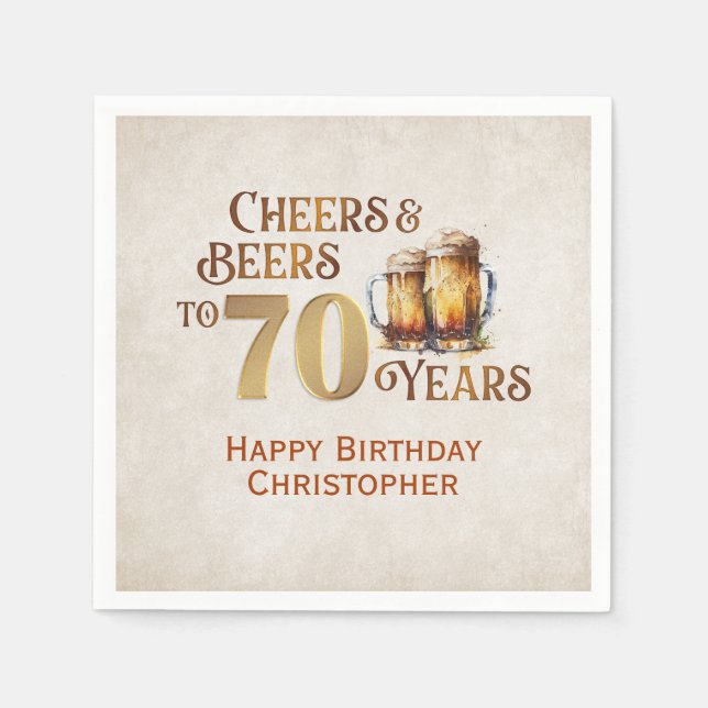 Cheers & Beers 70th Birthday Napkin (Front)