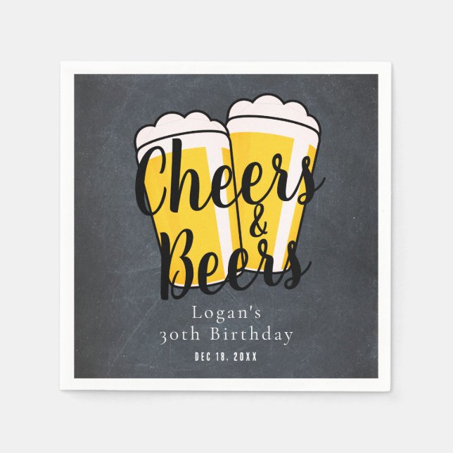 Cheers & Beers Adult Birthday Chalkboard Napkin (Front)