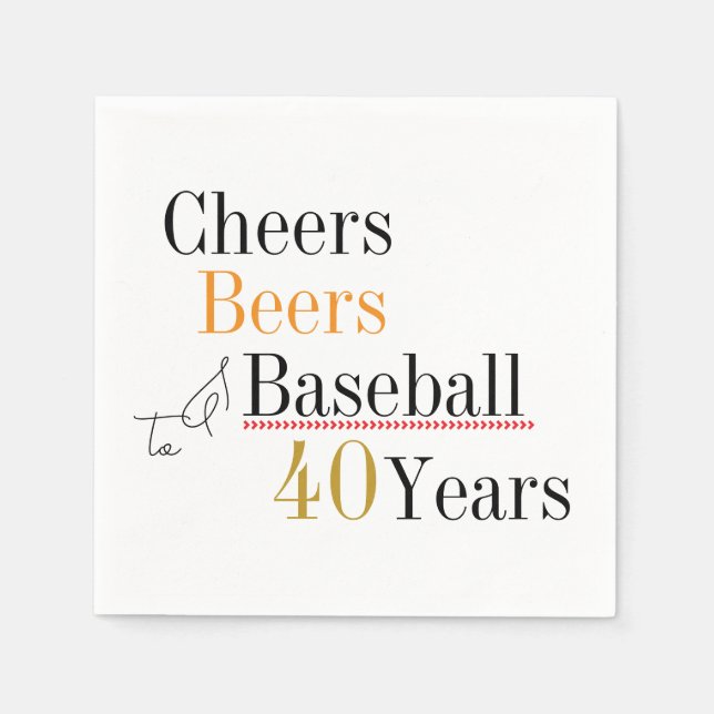 Cheers Beers and Baseball 40th Birthday Party Napkin (Front)