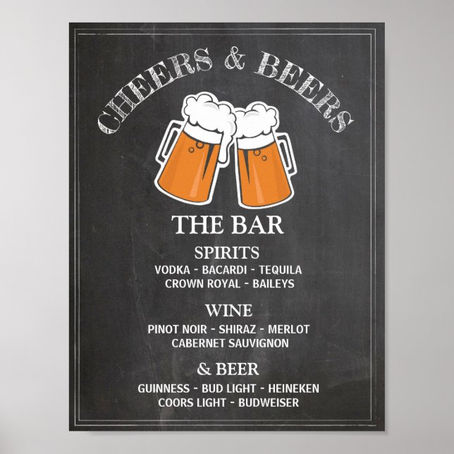 Cheers Beers Bar Sign Wedding Reception Poster (Front)