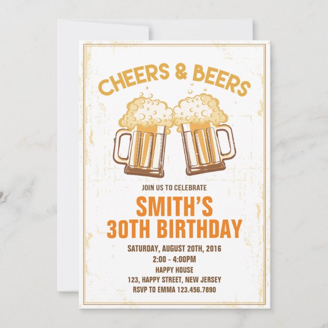 Cheers & Beers Birthday Invitation - Any Age (Front)