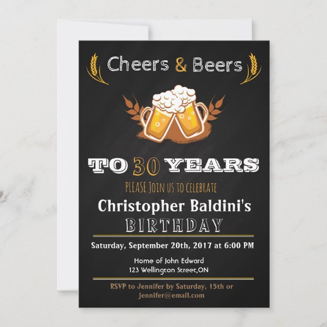 CHEERS & BEERS BIRTHDAY INVITATION FOR ANY AGE (Front)