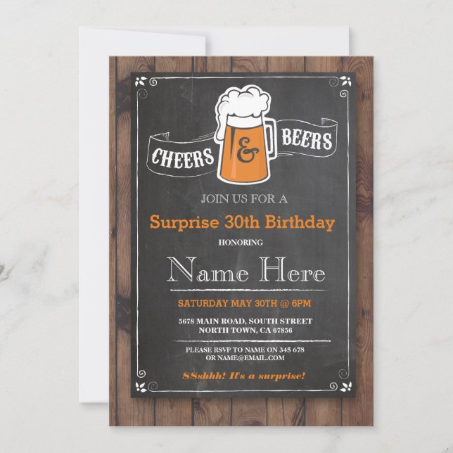 Cheers & Beers Birthday Party ANY AGE Beer Invite (Front)