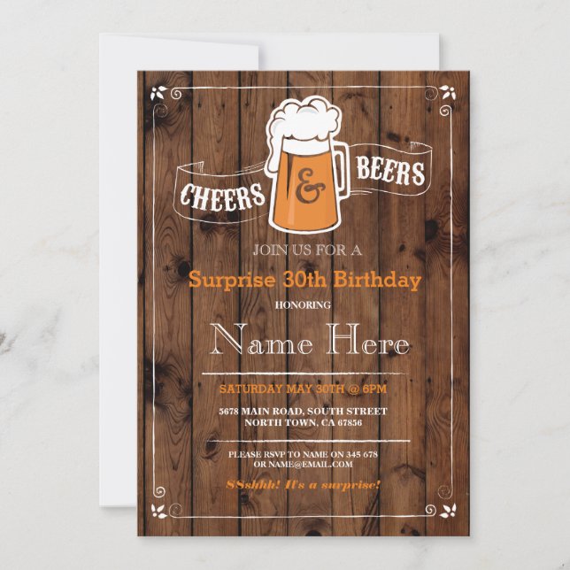 Cheers & Beers Birthday Party ANY AGE Beer Invite (Front)