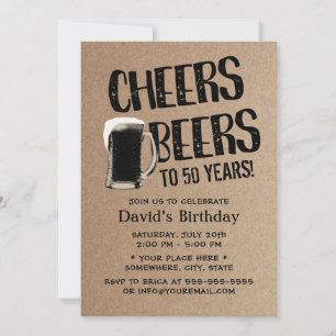 Cheers & Beers Birthday Party Rustic Kraft Invitation