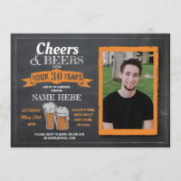 Cheers & Beers Birthday Photo Chalk Mens Invite