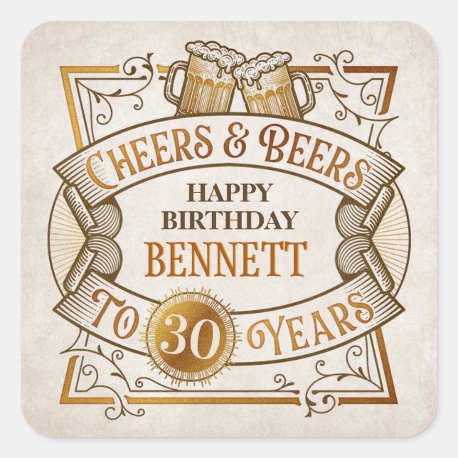 Cheers Beers Birthday Square Sticker (Front)