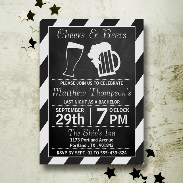 Cheers & Beers Chalkboard Bachelor Party Invitation (Creator Uploaded)