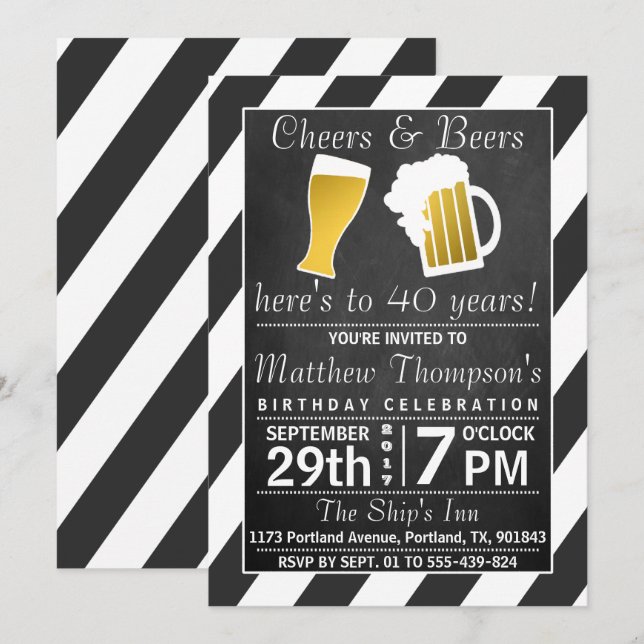 Cheers & Beers Chalkboard Birthday Party Invitation (Front/Back)