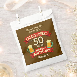 Cheers & Beers for 50 Years Happy Birthday NAME Favour Bag