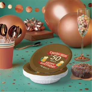 Cheers & Beers for 50 Years Happy Birthday NAME  Paper Plate