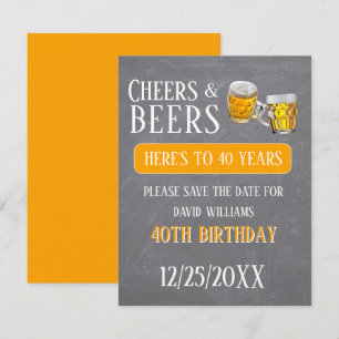 Cheers & Beers Masculine 40th Birthday Party Save The Date