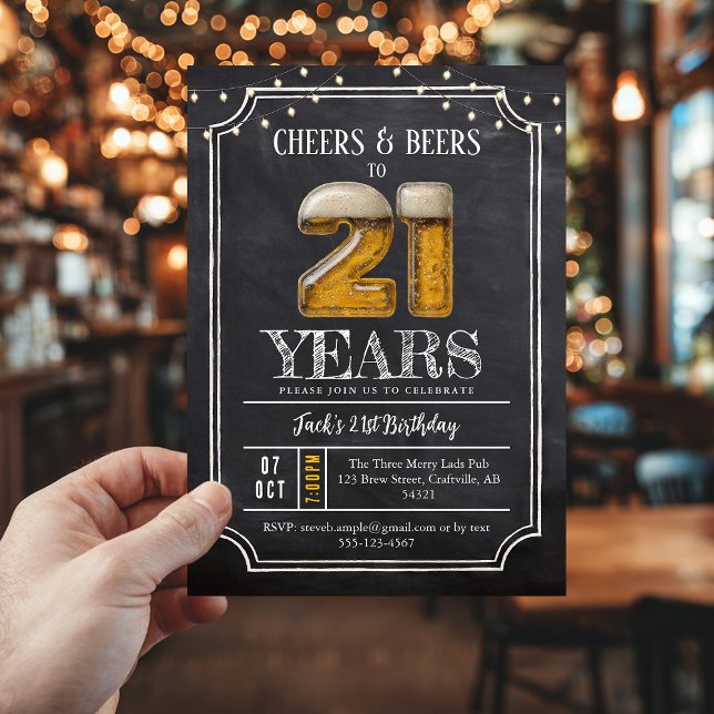 Cheers & Beers Men's 21st Birthday Invitation (21st birthday beer invite)