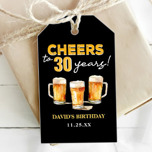 Cheers & Beers Mens Funny 30th Birthday Gift Tags