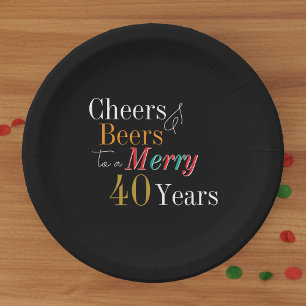 Cheers Beers Merry 40th Christmas Birthday Party Paper Plate