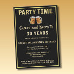Cheers & Beers Party Time 30th (Any Year) Birthday Invitation<br><div class="desc">This Stylish Cheers and Beers Party Time Gold Lights on a Black & Gold 30th Birthday Party Invitation can be fully personalized (including the year). It has both a touch of humor and more than a touch of class . . and is ready to set the stage for this special...</div>