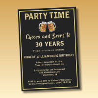Cheers & Beers Party Time 30th (Any Year) Birthday