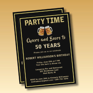 Cheers & Beers Party Time 50th (Any Year) Birthday Invitation