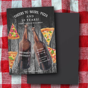 Cheers Beers Pizza 50th Beer Birthday Party Invitation