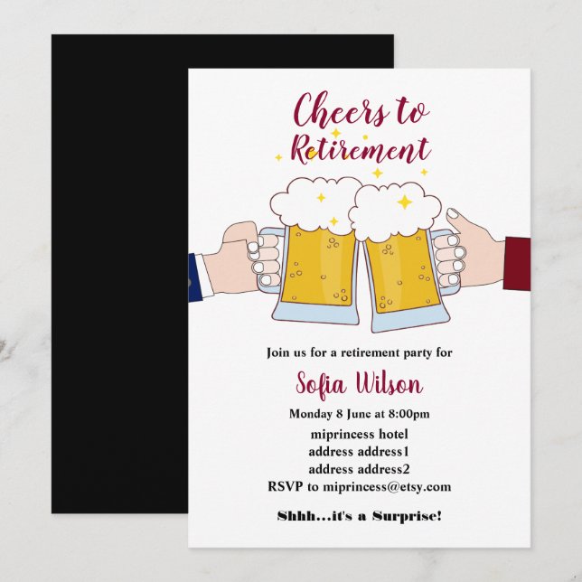 cheers, beers, retirement party invitation (Front/Back)