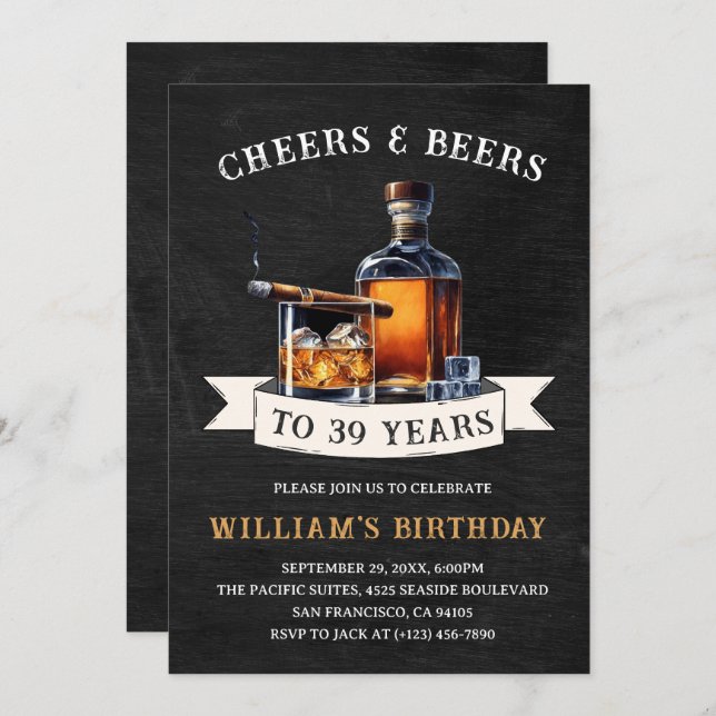 Cheers & Beers Rustic 39th Country Birthday Party Invitation (Front/Back)