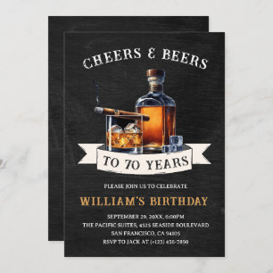 Cheers & Beers Rustic 70th Country Birthday Party Invitation