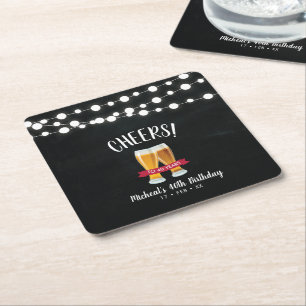 Cheers Beers Rustic Adult 40th Birthday Party Square Paper Coaster