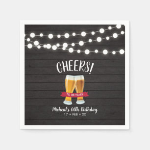 Cheers Beers   Rustic Wood Adult Birthday Party Napkin