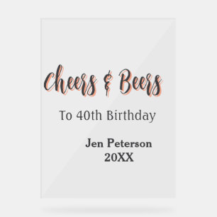 Cheers & beers to 40th birthday gray name year sin acrylic sign