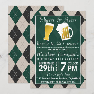 Cheers & Beers Trendy Green Birthday Party Invitation
