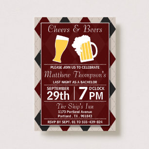 Cheers & Beers Trendy Red Bachelor Party Invitation